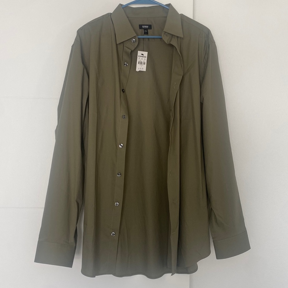 Men’s green express button down dress shirt extra slim
